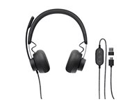 Logitech Zone Filaire - Micro-casque - sur-oreille - filaire - USB-C - graphite 981-000875