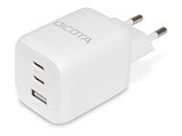 DICOTA - Adaptateur secteur - compact, GaN - 65 Watt - 5 A - PD 3.0 - 3 connecteurs de sortie (USB, 2 x USB-C) - blanc - Europe D32054